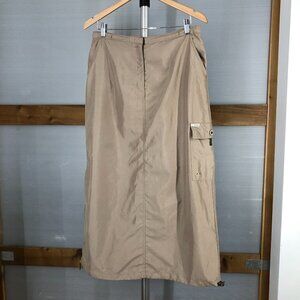 Vintage HS JEANS CO Tan Cargo Drawstring & Side Zipper‎ Hem Maxi Skirt Sz L